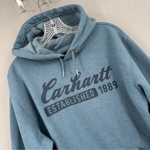 Carhartt Loose Fit Hoodie Sweatshirt Men’s Medium Blue Script Logo TS6512